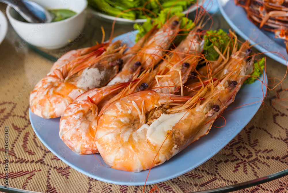 Seafood, steamed shrimps