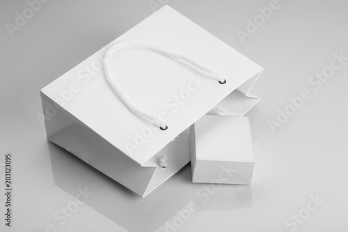 White Paper Shopping Bag and Jewelry Box for Mockups