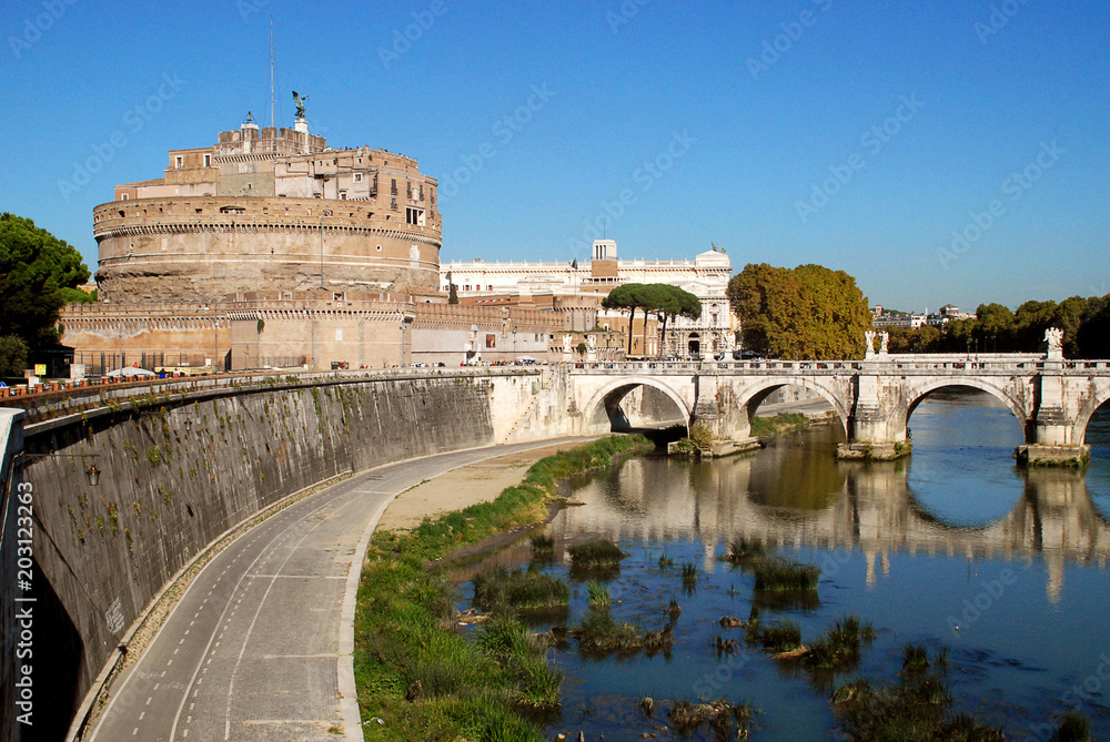 Castle of the Holy Angel, and the Ponte Sant'Angelo, a Roman bridge in Rome, Italy