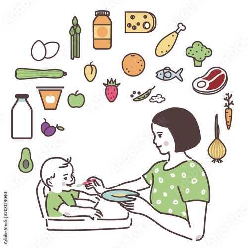 Mom is feeding up the baby with a spoon.