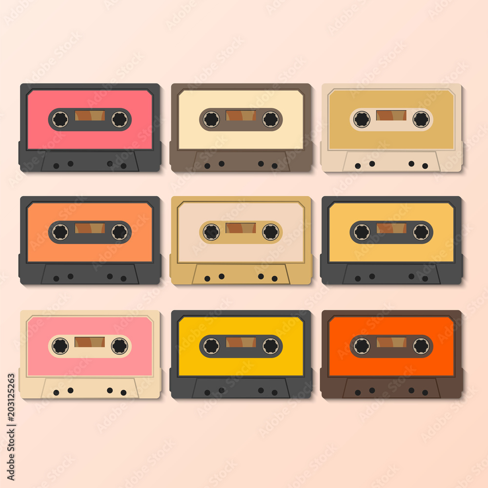 Fototapeta premium Vintage audio tapes, retro style, vector illustration