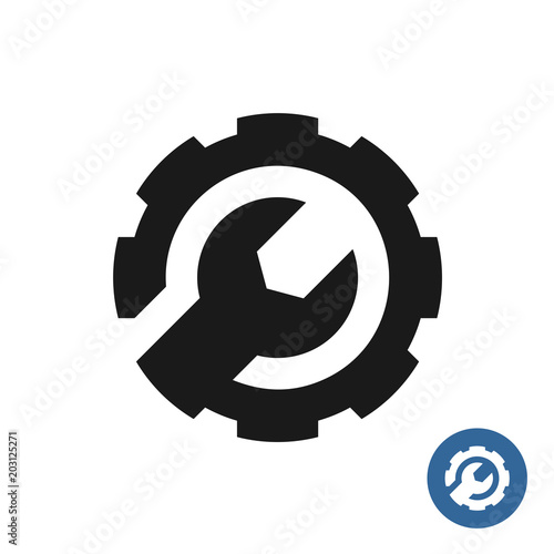 Gear and wrench icon. Service support logo.