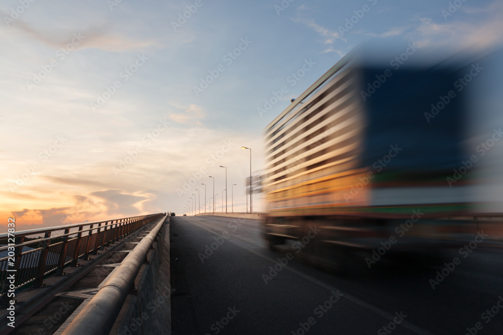 Speed motion of truck ,long shutter speed exposure.Transportation concept.