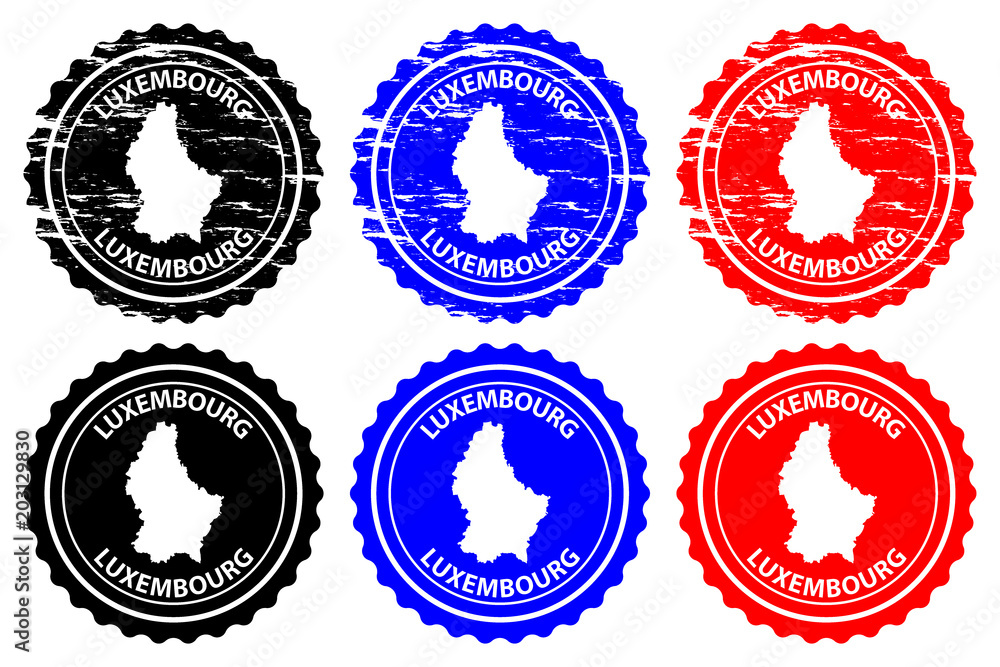 Luxembourg - rubber stamp - vector, Luxembourg map pattern - sticker - black, blue and red
