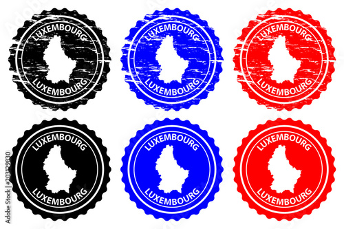 Luxembourg - rubber stamp - vector, Luxembourg map pattern - sticker - black, blue and red