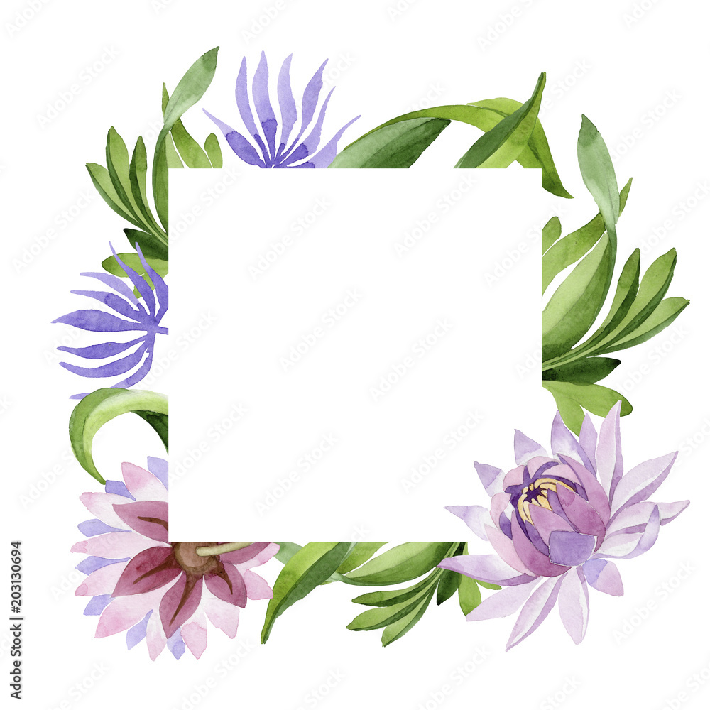 Pink water lily. Floral botanical flower. Wild spring leaf wildflower frame. Aquarelle wildflower for background, texture, wrapper pattern, frame or border.