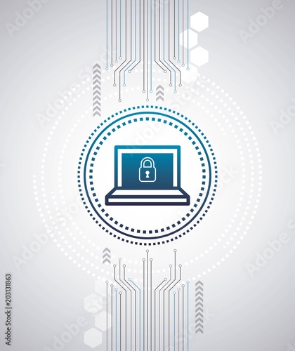cyber security digital connection circuit high speed computer locked padlock vector illustration