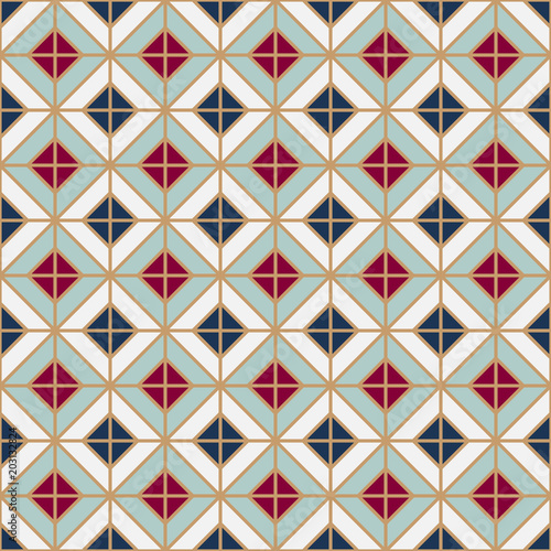 Simple floor tile pattern, abstract geometric seamless background. Portuguese ceramic tiles vector illustration.