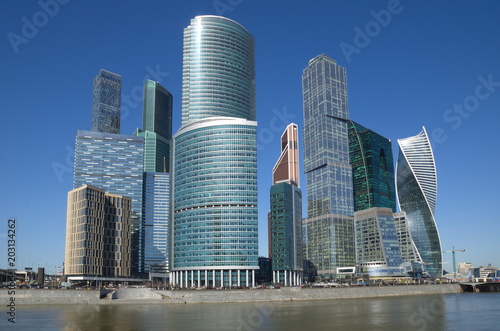 Moscow, Russia - April 24, 2018: Moscow-city Towers of the Moscow international business center on a Sunny day