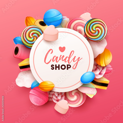 Colorful  background with sweets. Vector Illustration