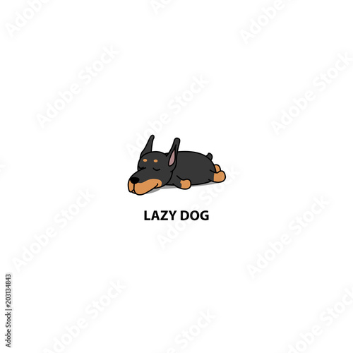 Lazy dog, cute doberman pinscher sleeping icon, vector illustration
