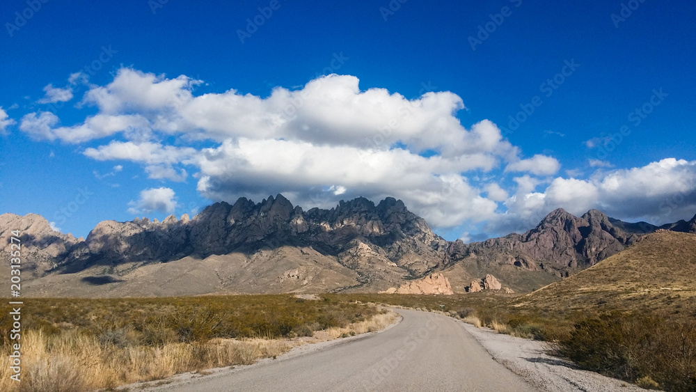 Desert Mountain Road with Clouds