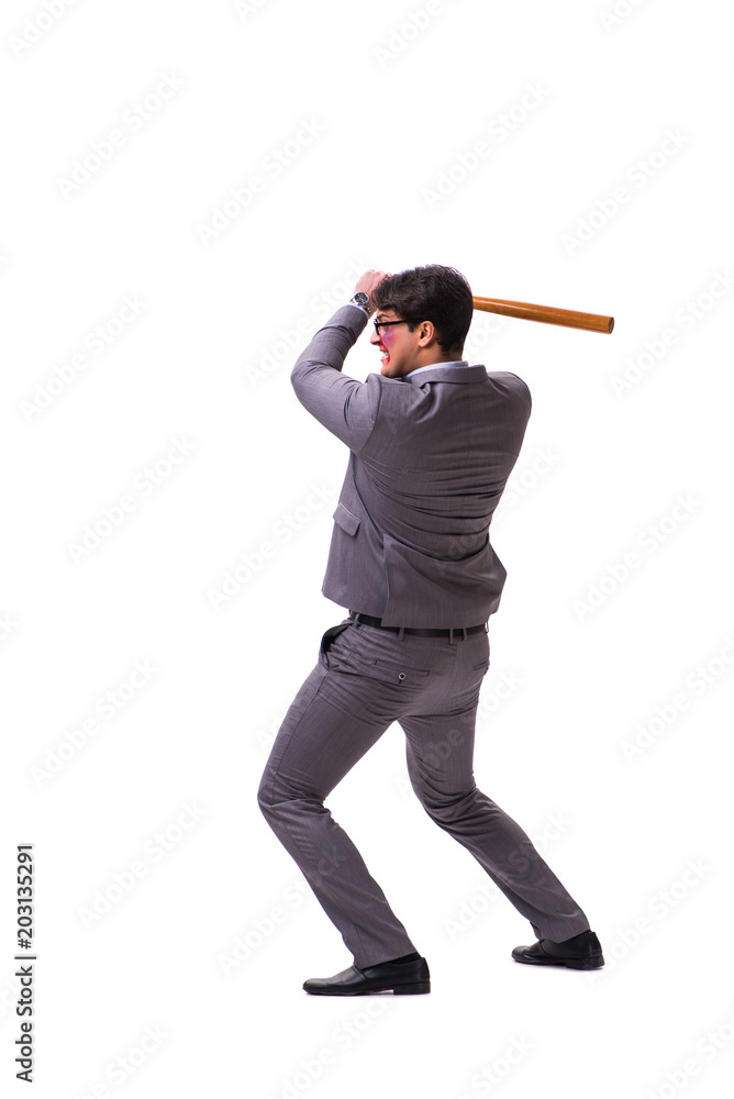 Businessman with baseball bat isolated on white Businessman with baseball bat isolated on white