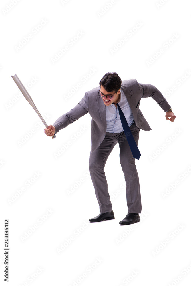 Businessman with baseball bat isolated on white Businessman with baseball bat isolated on white