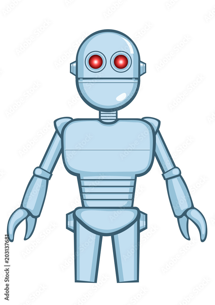 A isolated metallic vintage robot in idle position. Vector illustration