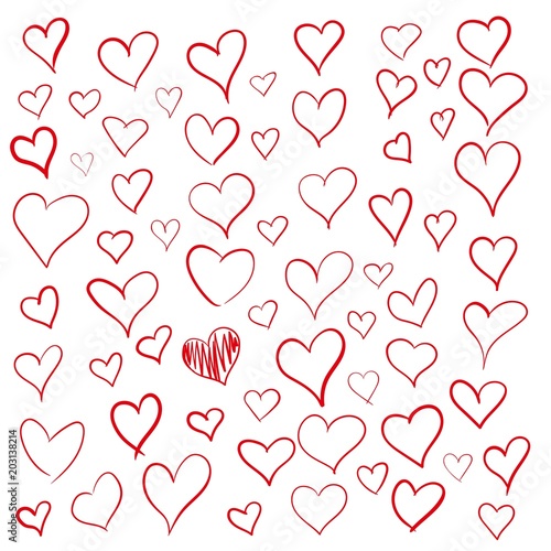 Set of outline hand drawn heart icon. Hand drawn doodle grunge hearts vector set. Rough marker hearts isolated on white background. Vector collection for your graphic design.