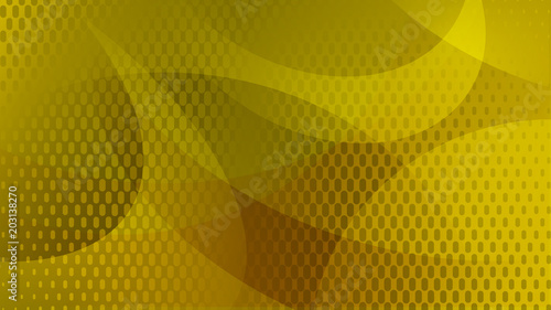 Abstract background of curved lines, curves and halftone dots in yellow and orange colors