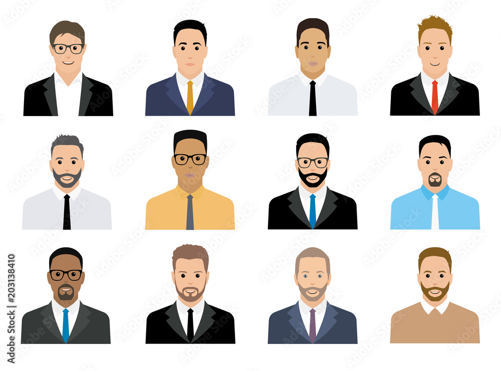 People Icons Set. Team Concept. Diverse business men avatar icons. Vector  illustration of flat design people characters. Stock Vector