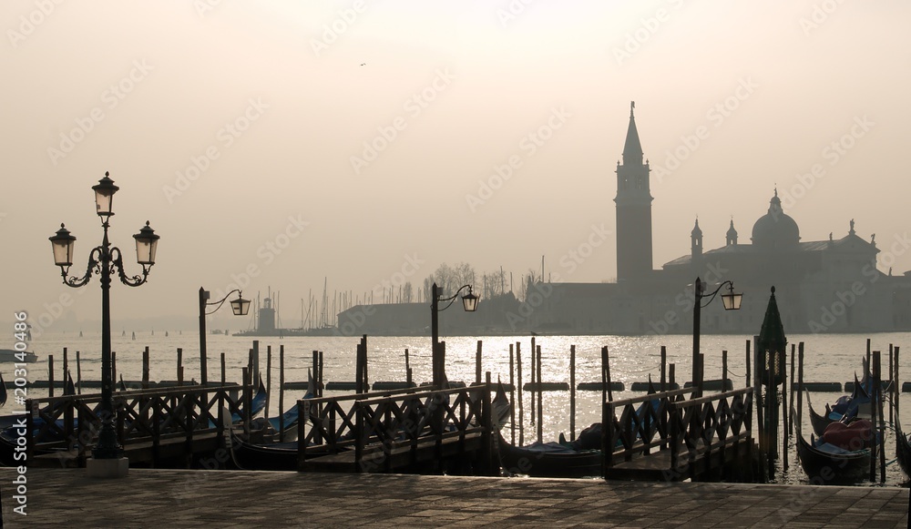 Evening View of San Giorgio Maggiore and gondolas in Venice