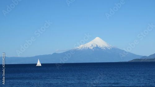 Sailboat and Osorno Volcano, Chile