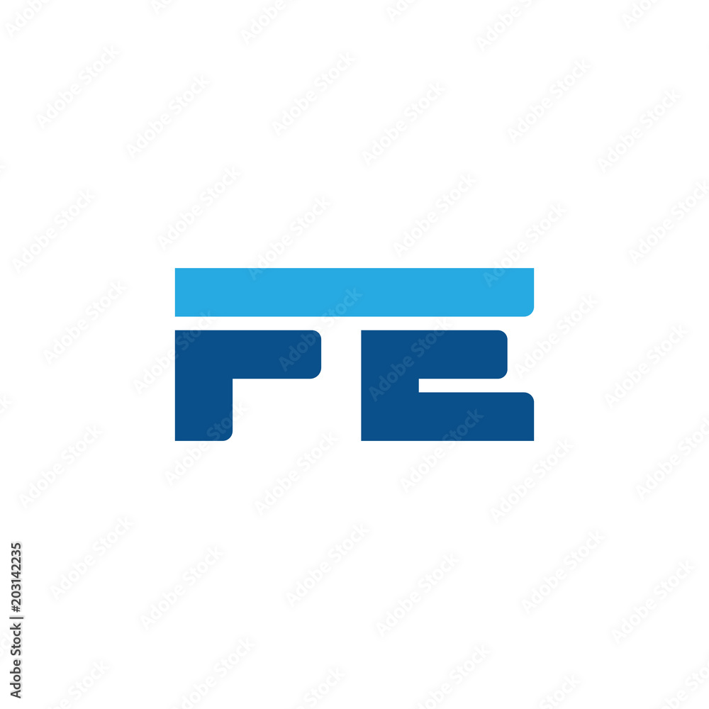 Initial letter FE, straight linked line bold logo, simple flat blue colors Initial letter FE, straight linked line bold logo, simple flat blue colors