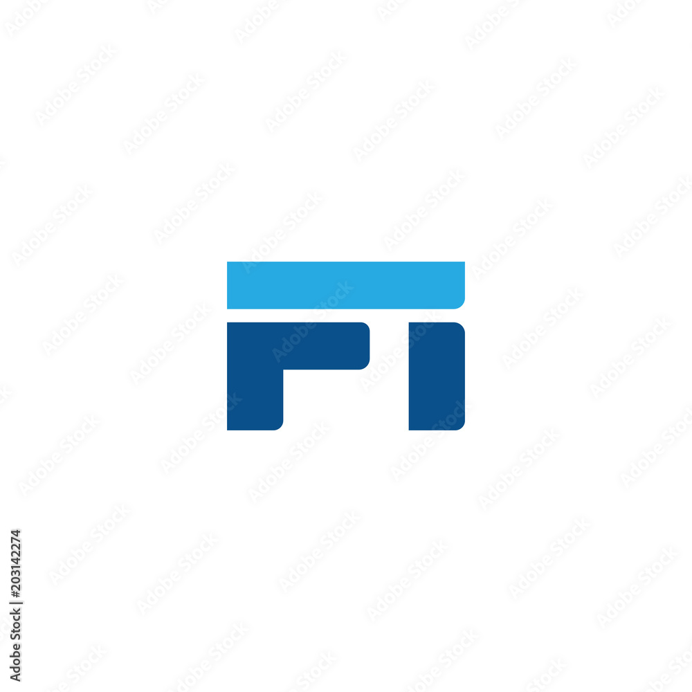 Initial letter FI, straight linked line bold logo, simple flat blue colors Initial letter FI, straight linked line bold logo, simple flat blue colors