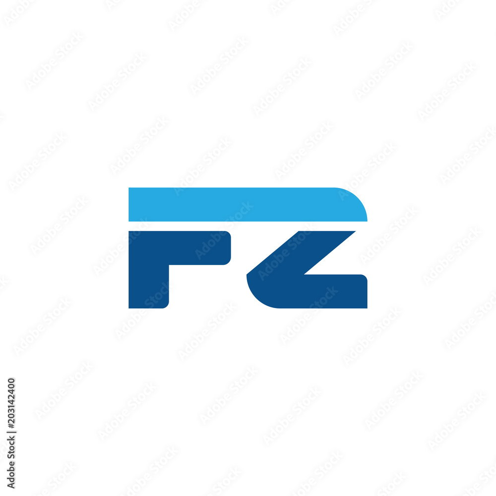 Initial letter FZ, straight linked line bold logo, simple flat blue colors Initial letter FZ, straight linked line bold logo, simple flat blue colors