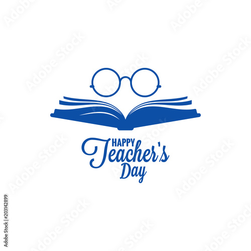 Teachers day logo. Glasses and book icon on white background