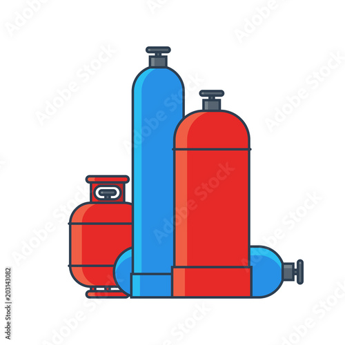 Gas tanks set. Various gas tanks in flat line style. Vector illustration