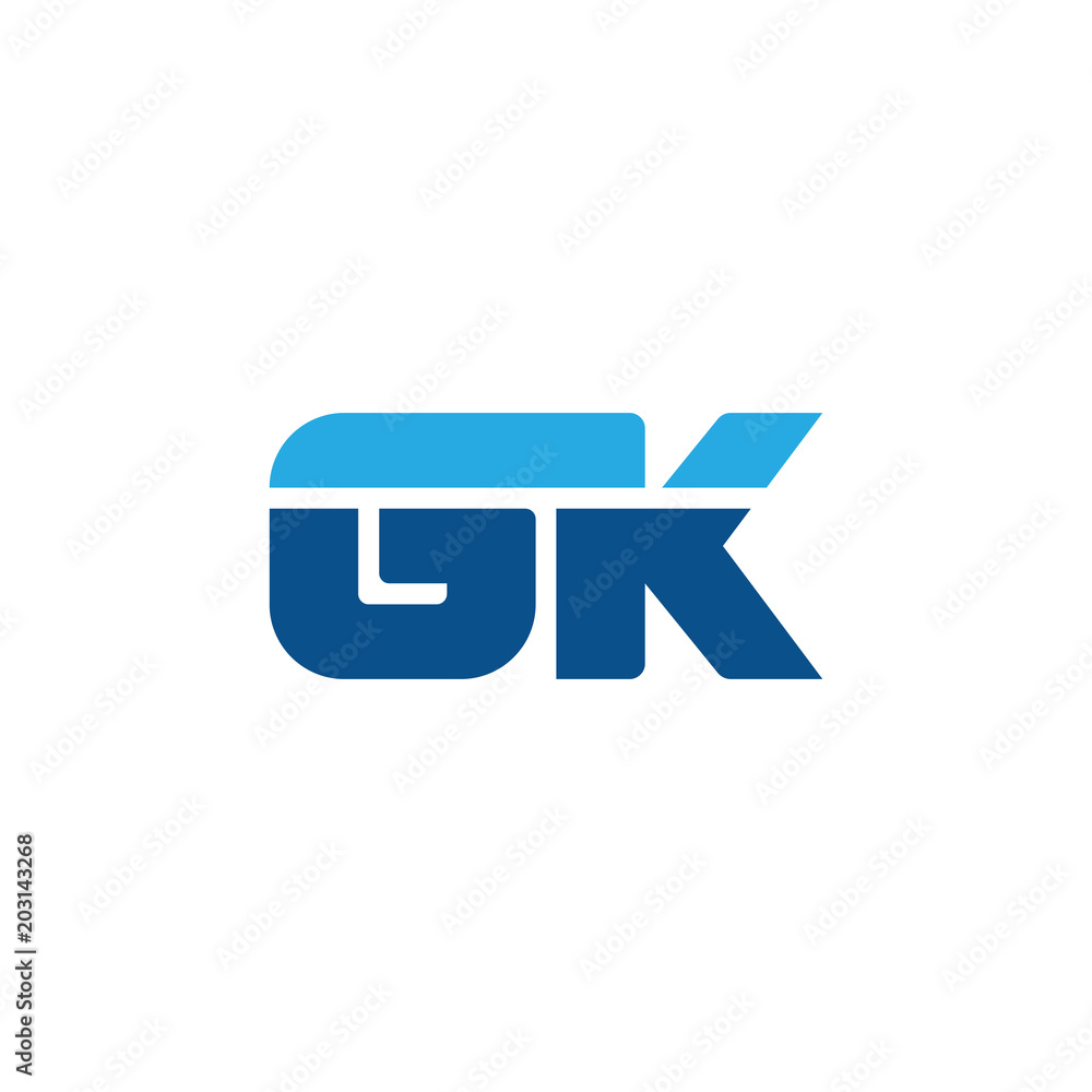 Initial letter GK, straight linked line bold logo, simple flat blue colors Initial letter GK, straight linked line bold logo, simple flat blue colors