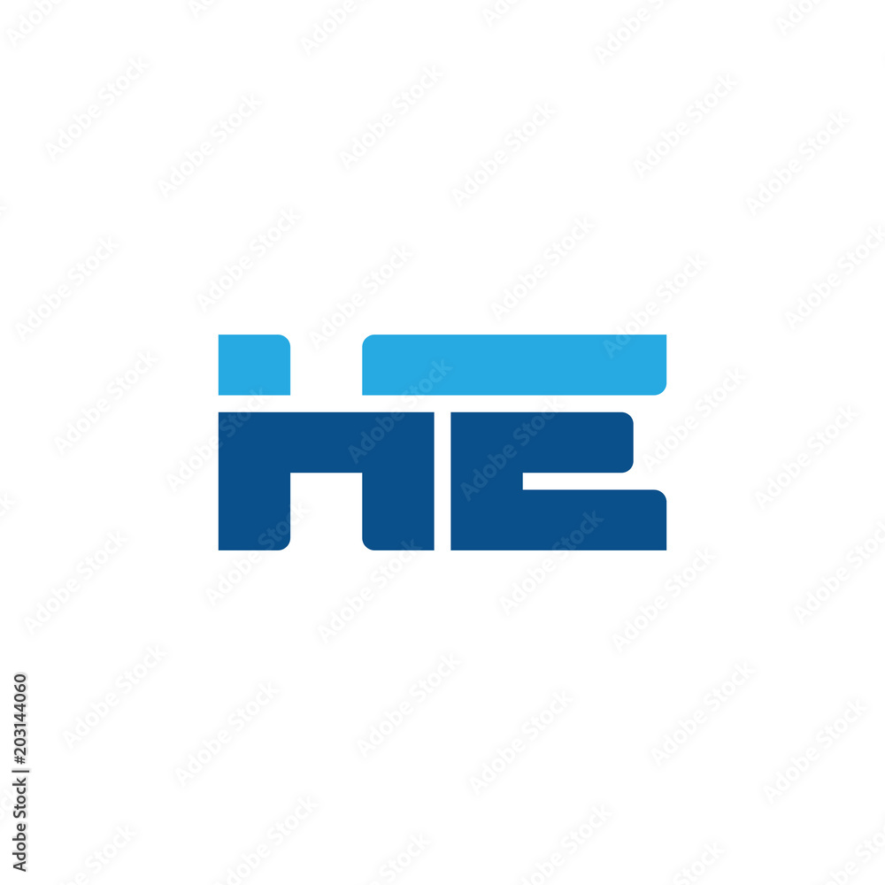 Initial letter HE, straight linked line bold logo, simple flat blue colors Initial letter HE, straight linked line bold logo, simple flat blue colors