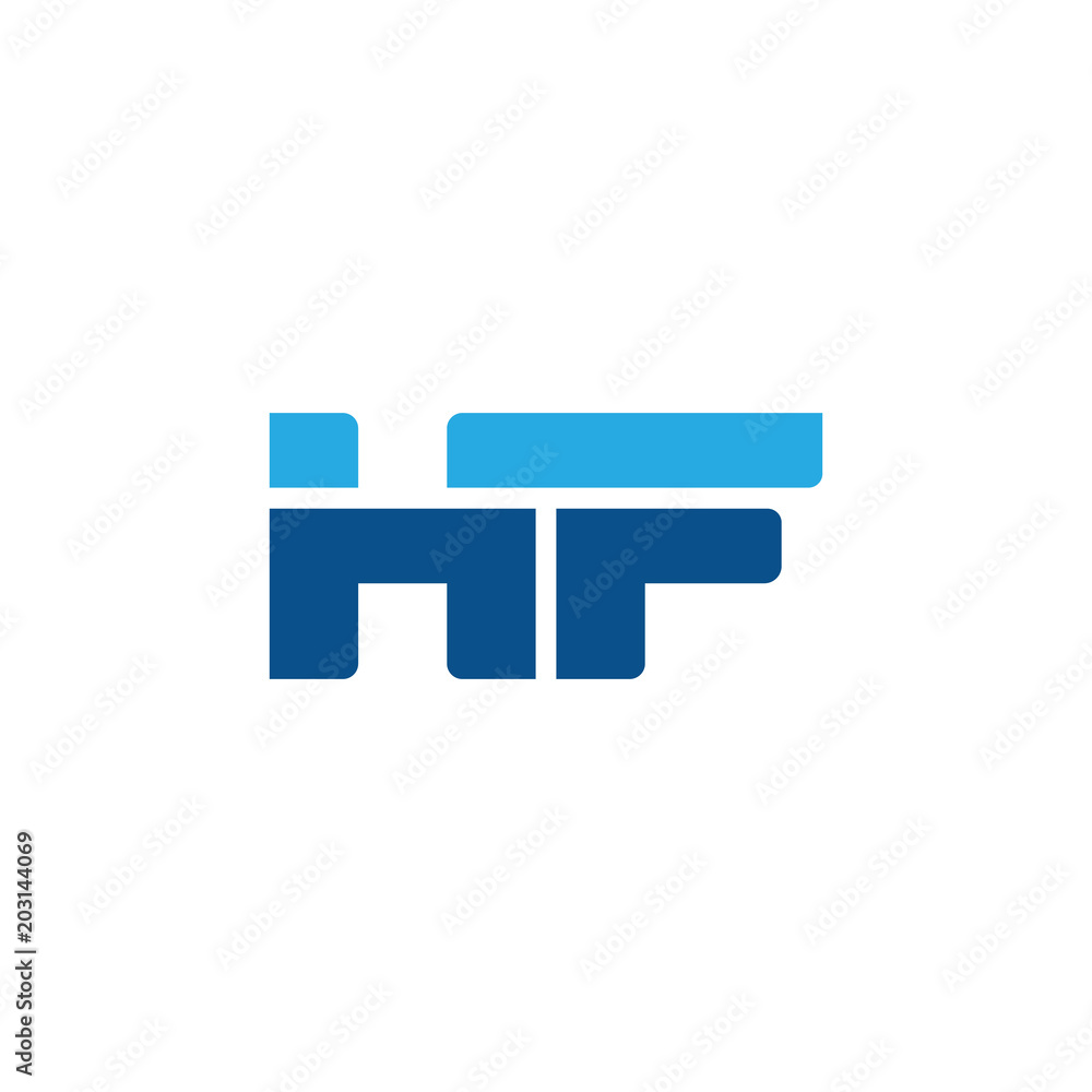 Initial letter HF, straight linked line bold logo, simple flat blue colors Initial letter HF, straight linked line bold logo, simple flat blue colors