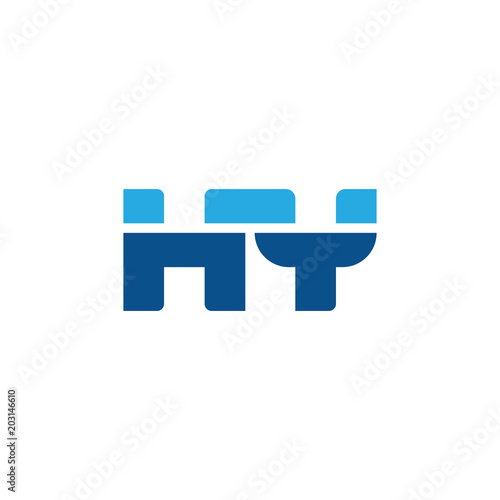 Initial letter HY, straight linked line bold logo, simple flat blue colors