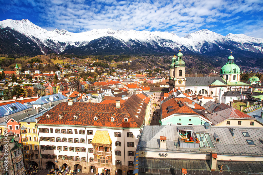 Innsbruck city panorama with Tyrolian Alps, Tyrol, Austria