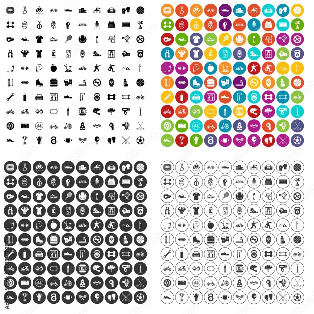 100 sport icons set vector in 4 variant for any web design isolated on white