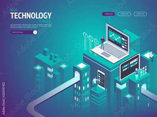 High technology concept. Landing page template. Isometric vector illustration