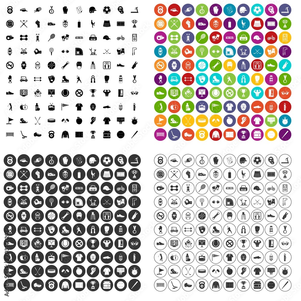 100 sport equipment icons set vector in 4 variant for any web design isolated on white 100 sport equipment icons set vector in 4 variant for any web design isolated on white