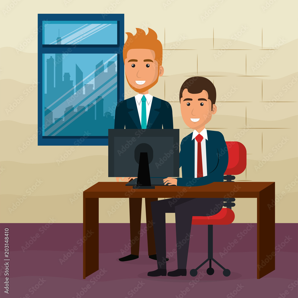 elegant businessmen in the office scene vector illustration design elegant businessmen in the office scene vector illustration design