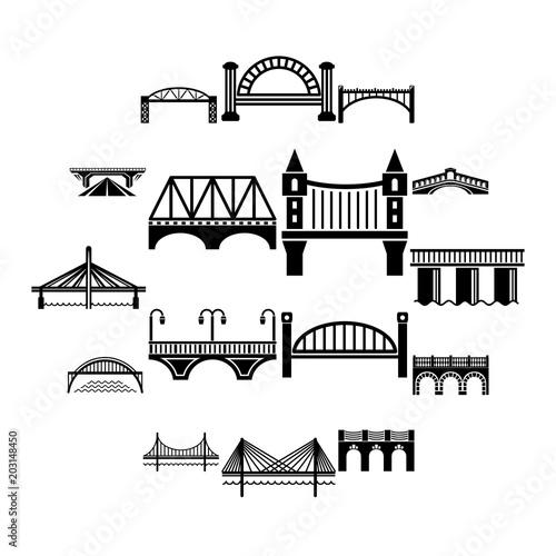 Bridge icons set. Simple illustration of 16 bridge icons set vector icons for web