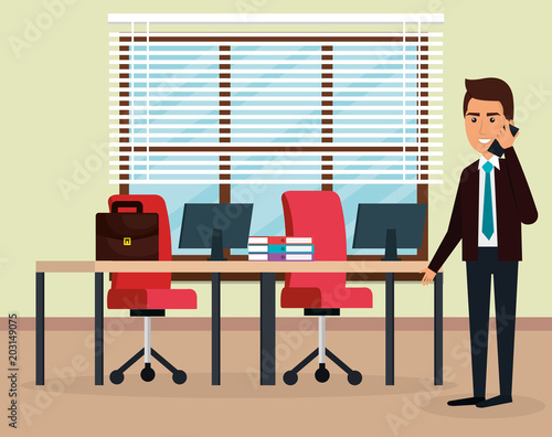 elegant businessman in the office scene vector illustration design