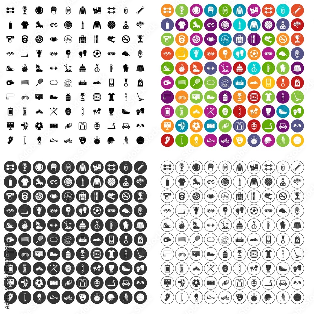 100 sport accessories icons set vector in 4 variant for any web design isolated on white 100 sport accessories icons set vector in 4 variant for any web design isolated on white