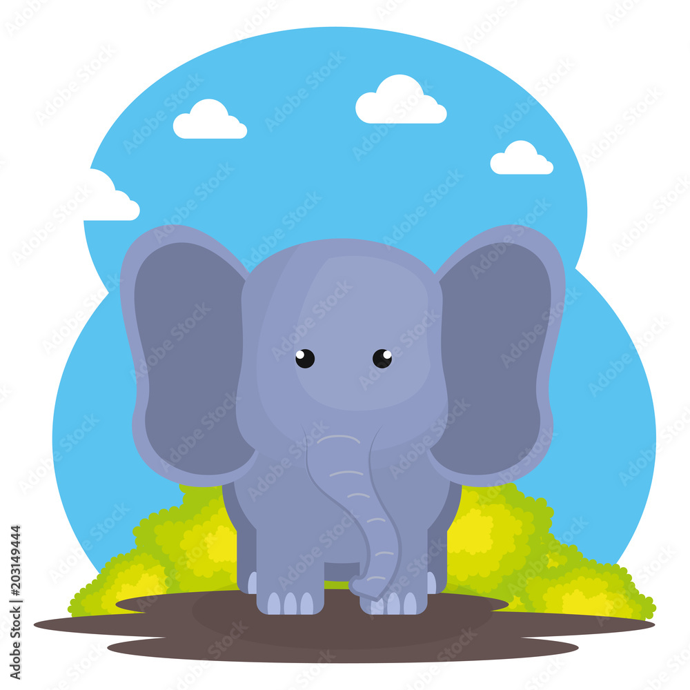 cute elephant in the field landscape character vector illustration design cute elephant in the field landscape character vector illustration design