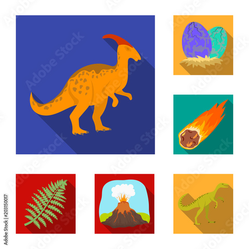 Different dinosaurs flat icons in set collection for design. Prehistoric animal vector symbol stock web illustration.