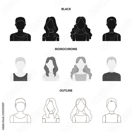 Girl with long hair, blond, curly, gray-haired man.Avatar set collection icons in black,monochrome,outline style vector symbol stock illustration web.