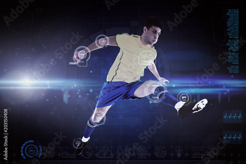 Football player against blue dots on black background © vectorfusionart