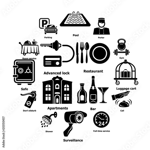 Hotel service icons set. Simple illustration of 16 hotel service vector icons for web