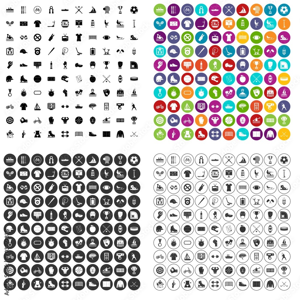 100 sport team icons set vector in 4 variant for any web design isolated on white