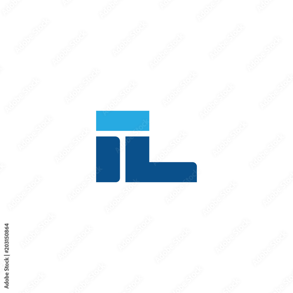 Initial letter IL, straight linked line bold logo, simple flat blue colors Initial letter IL, straight linked line bold logo, simple flat blue colors
