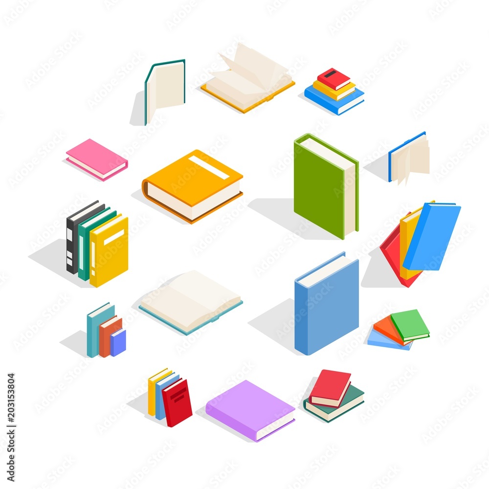 Book icons set in isometric 3d style for any design Book icons set in isometric 3d style for any design