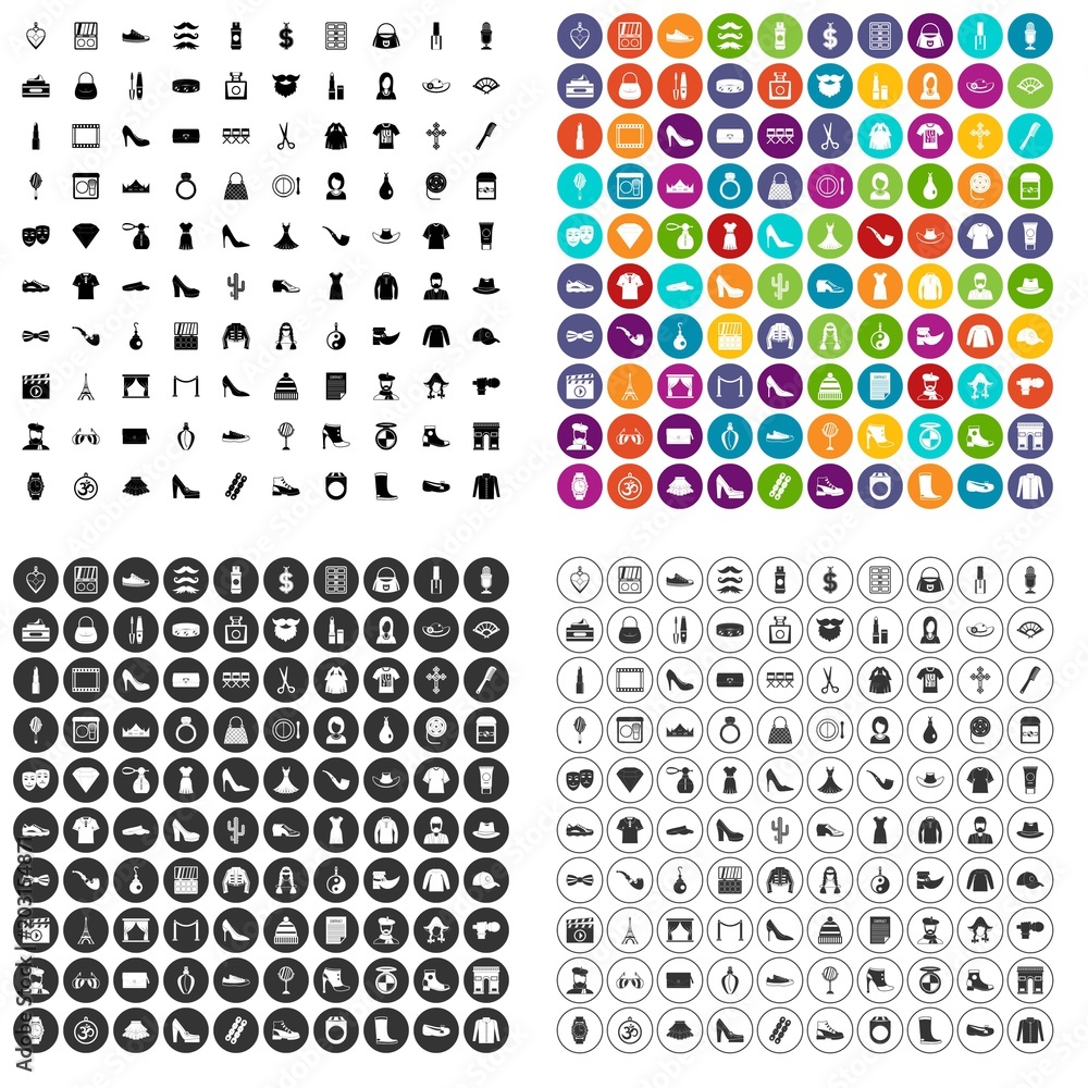 100 stylist icons set vector in 4 variant for any web design isolated on white